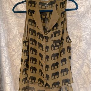 Elephant print collared tank top button down